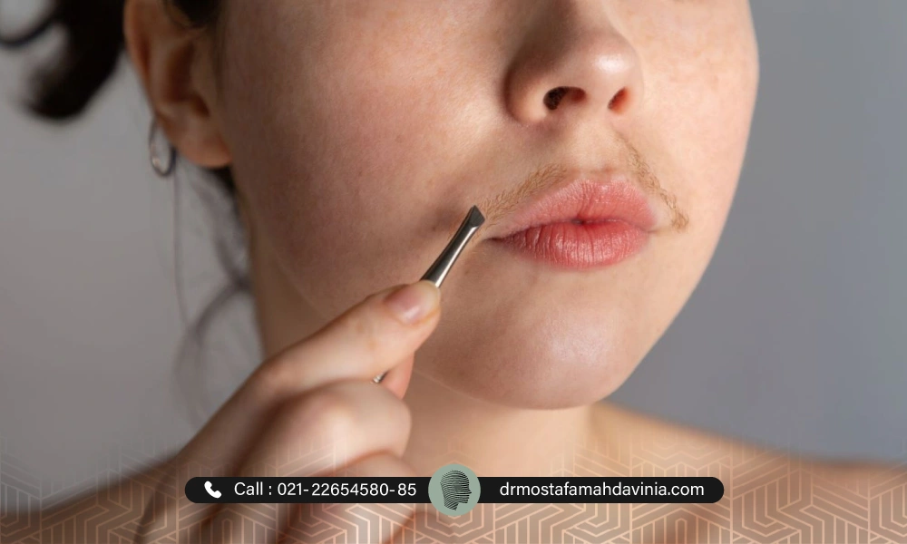 خانمی در حال استفاده از موچین برای از بین بردن موهای زائد صورت خود